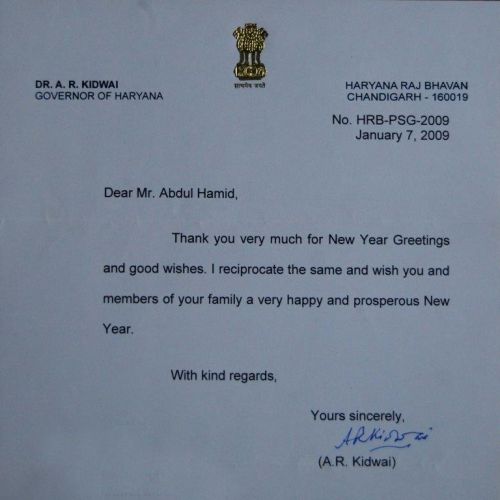 Greetings by Dr A.R.Kidwai