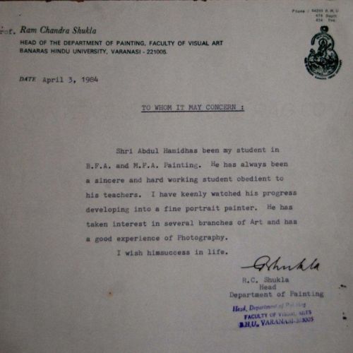 Appreciation letter, B.H.U.