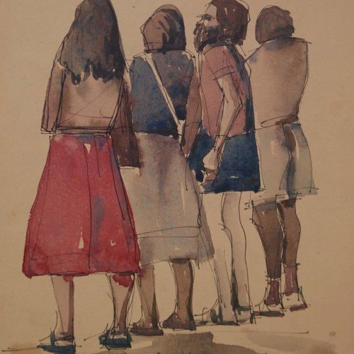 Banaras Ghat - III | Pen and Water Colour on Paper | 25 x 20 CM | 1976 | Available | Price: Contact Us 