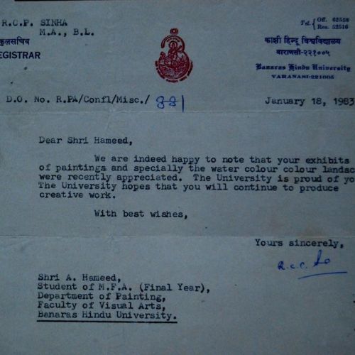 Appreciation letter, B.H.U.
